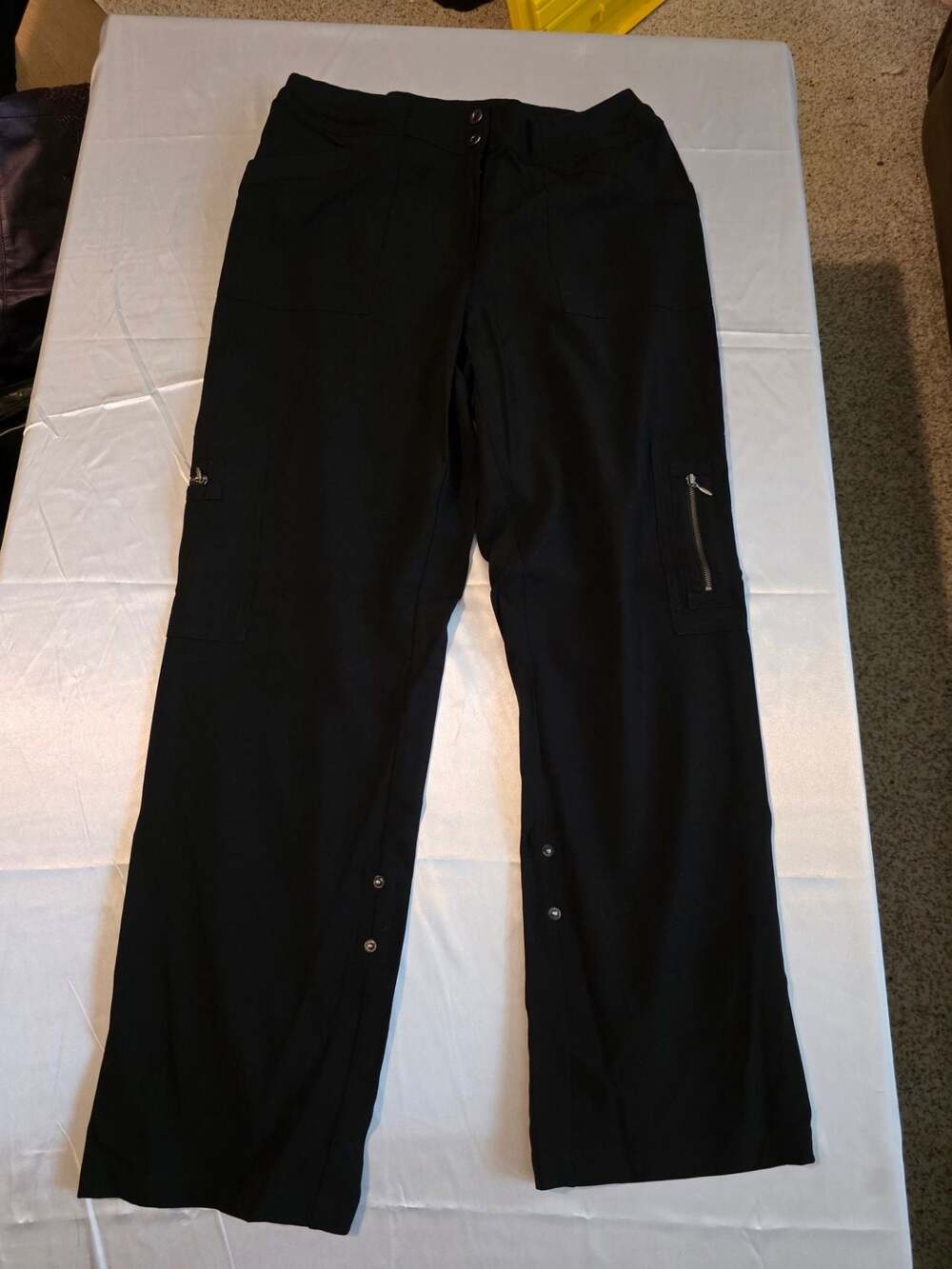 Chico's Black Cargo Pants Roll Tab Straight Leg Size 1.5
